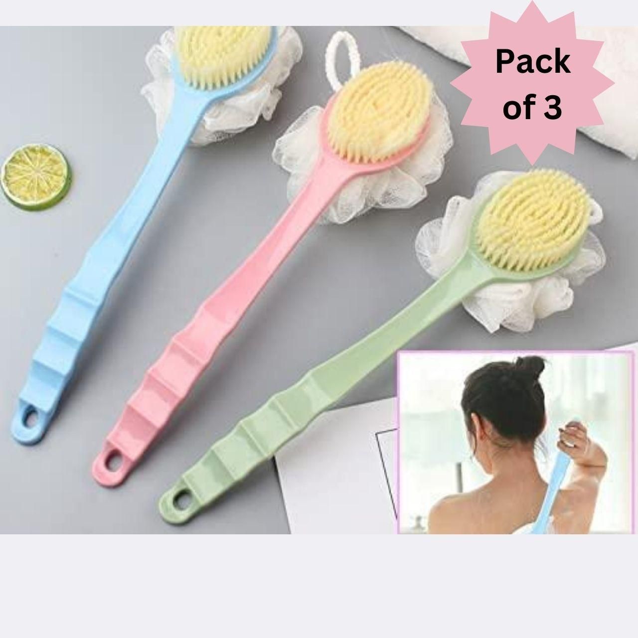 Arcreactor Zone 2 IN 1 loofah with handle, Bath Brush, back scrubber, (Pack of 3)