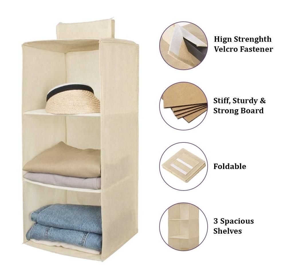 Hanging Wardrobe Organizer- 3 Shelves Non-Woven Fabric